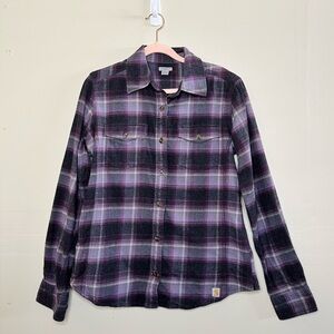Carhartt Women Medium 8-10 Hamilton Stretch Flannel Button Front Shirt Purple